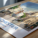 Chichester Cathedral Travel Poster, Chichester High Street Clock Tower Wall Art, West Sussex City Print, Historic England, Vintage Style UK