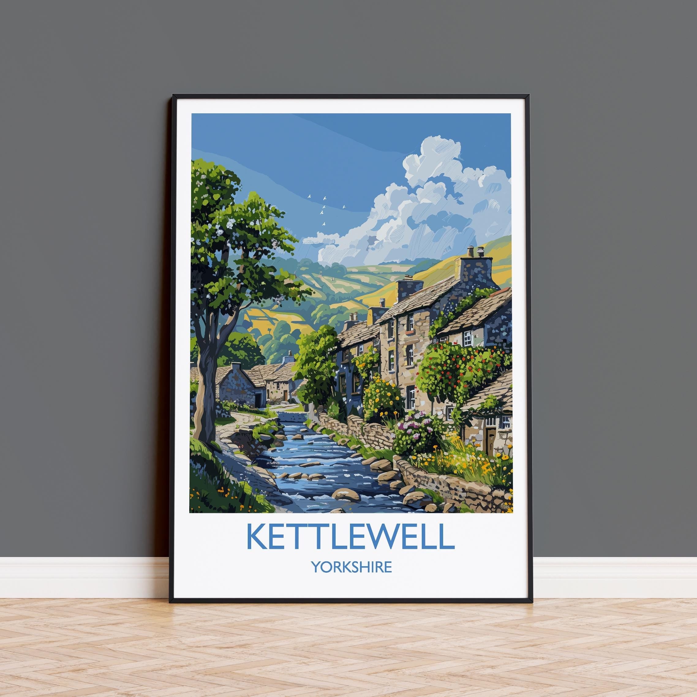 Kettlewell Travel Print Wall Art, Travel Poster of Kettlewell, Kettlewell Art Print, North Yorkshire Wall Print, Yorkshire Art Lovers Gift NQ Media Designs
