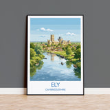 Ely Cathedral Travel Poster, Ely Cambridgeshire Wall Art, Historic England City Print, Gothic Cathedral Illustration, UK Decor, Ely Gift
