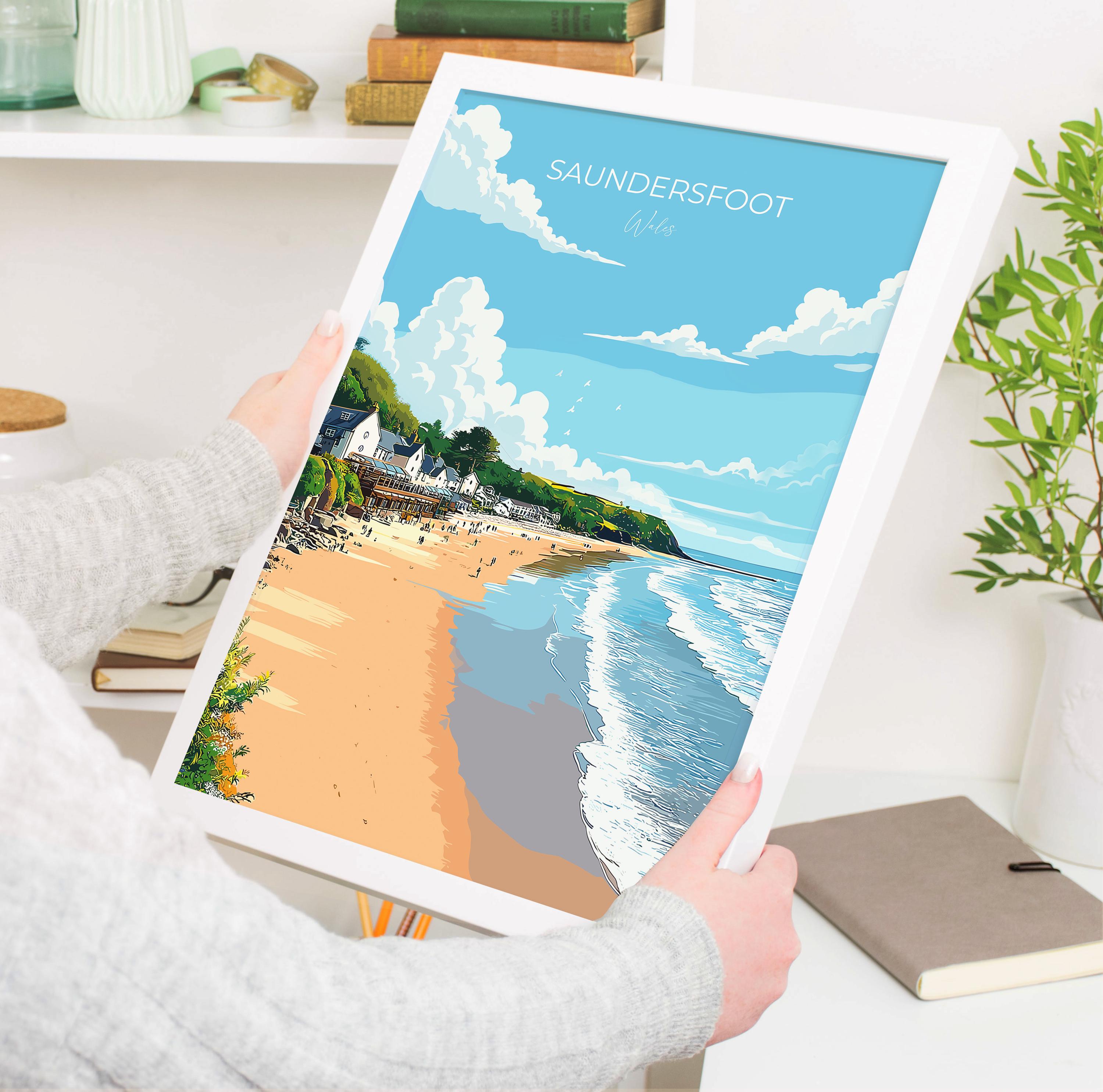 Saundersfoot Travel Poster – Pembrokeshire Coast Art | Welsh Coastal Print Wall Art NQ Media Designs