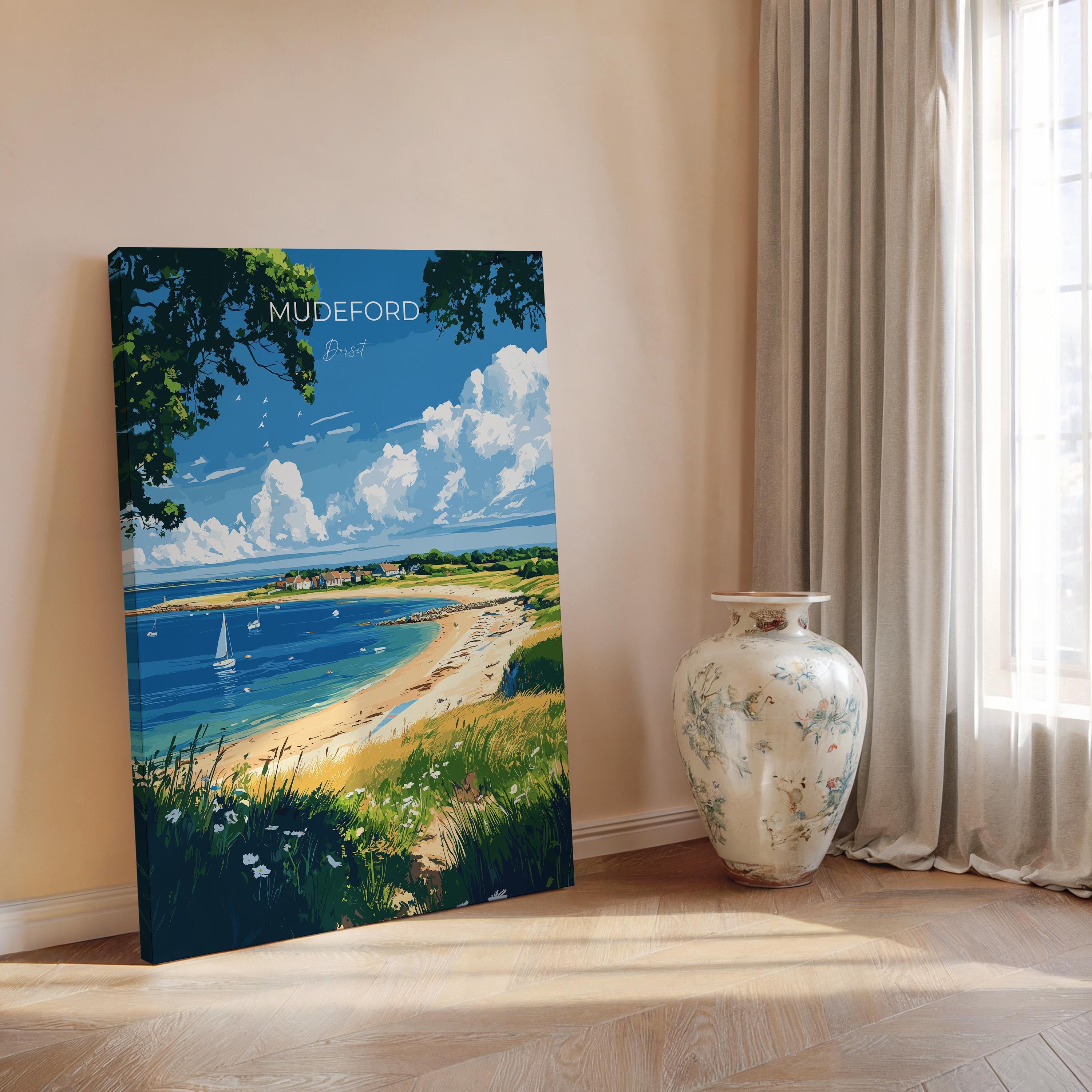 Mudeford Travel Poster, Travel Print of Mudeford, England, Mudeford Beach Christchurch, Dorset Coast Art, Dorset Gift, Wall Art Print NQ Media Designs