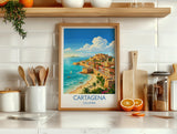 Cartagena Colombia Travel Poster, Colourful Old Town Street Art, Cartagena Street Scene Print, Caribbean Travel Wall Art, Vintage Style Art