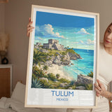 Tulum Mexico Print, Mayan Ruins Wall Art with Border, Caribbean Poster, Mexico Travel Print, Tulum Gift Print