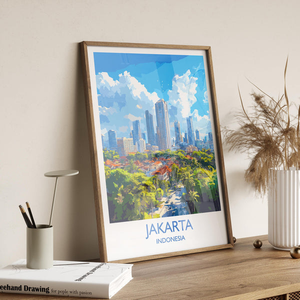 Jakarta Travel Print, Travel Poster of Jakarta, Indonesia, Jakarta Art Lovers Gift, Wall Art Decor Print Gift