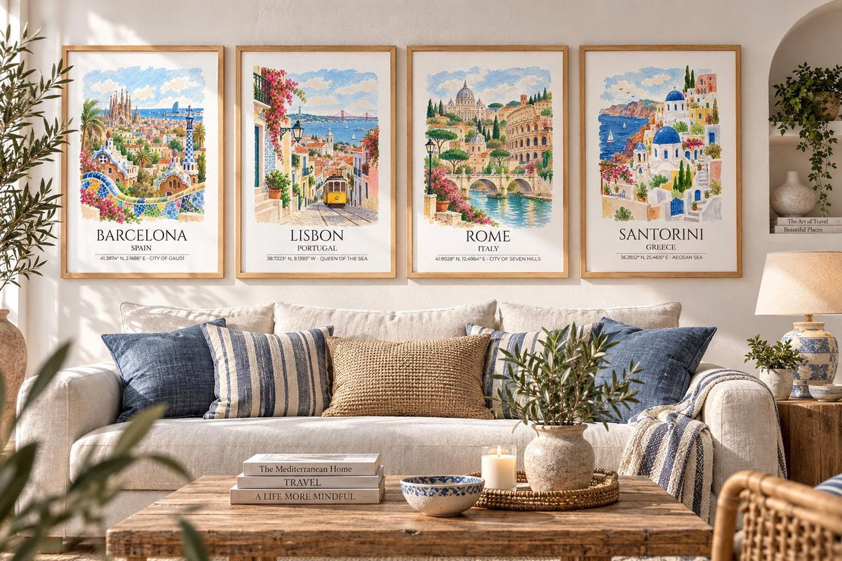 Barcelona Spain Watercolour Print, Sagrada Familia Wall Art, Park Güell Poster, Gaudí Architecture Print, Spanish Coordinates Print