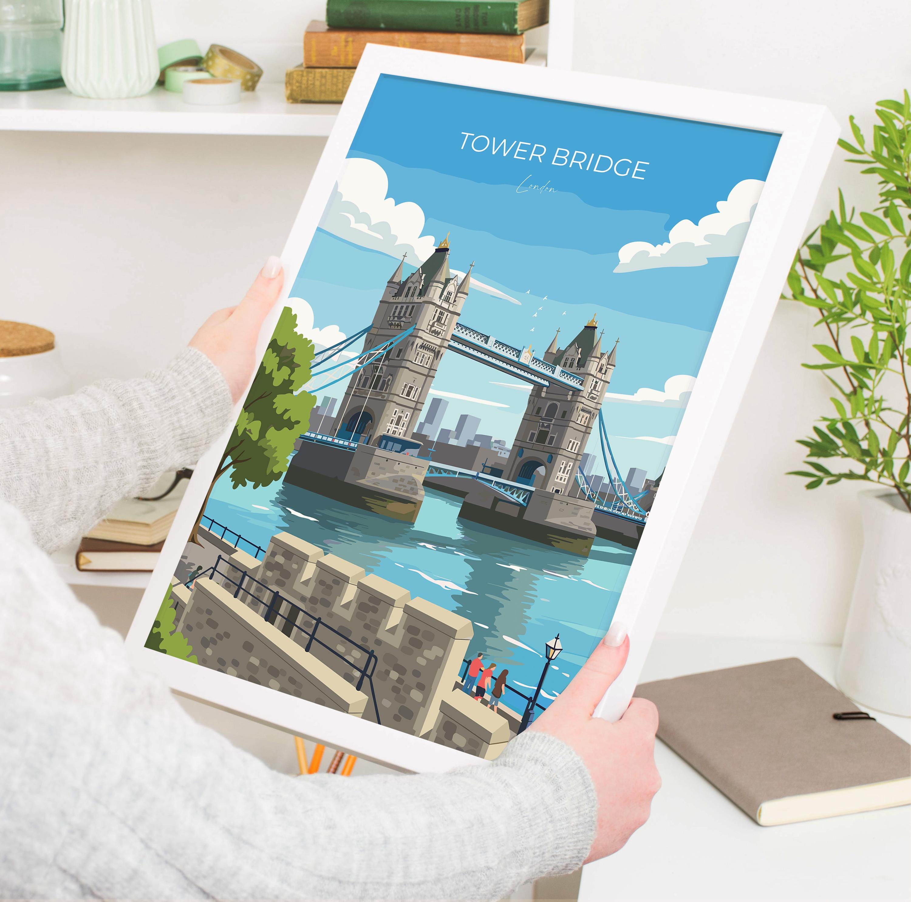Tower Bridge Travel Poster, Travel Print of Tower Bridge, London Poster, Tower Bridge Gift, London City Art, London Art UK Travel Gift NQ Media Designs