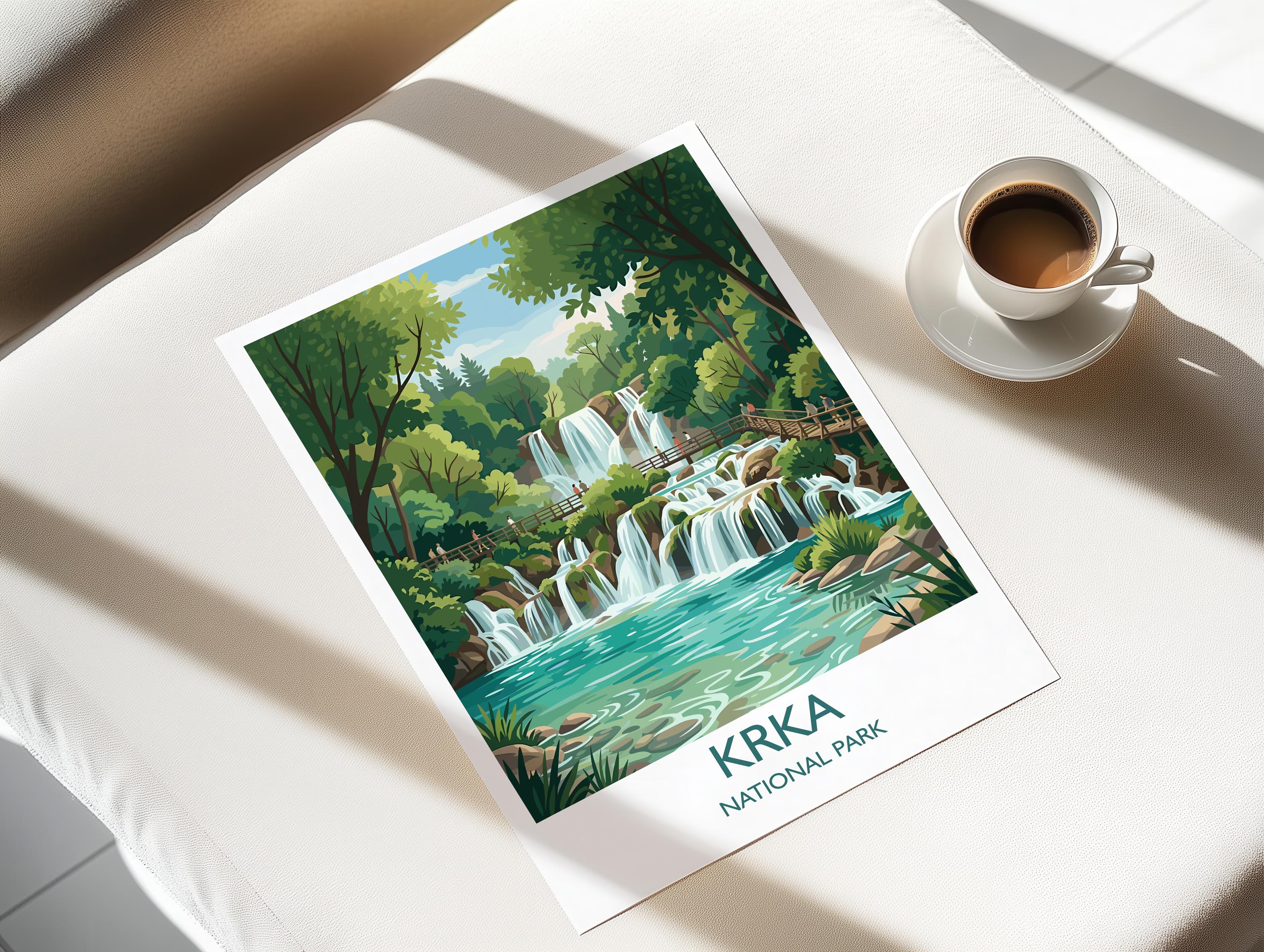 Krka National Park Waterfalls Poster, Croatia Travel Print, Skradinski Buk Wall Art, Croatian Landscape Illustration, Nature Lover Gift NQ Media Designs