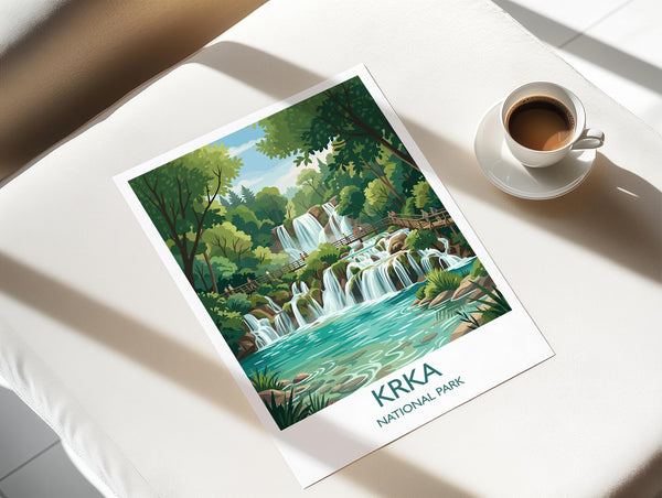 Krka National Park Waterfalls Poster, Croatia Travel Print, Skradinski Buk Wall Art, Croatian Landscape Illustration, Nature Lover Gift