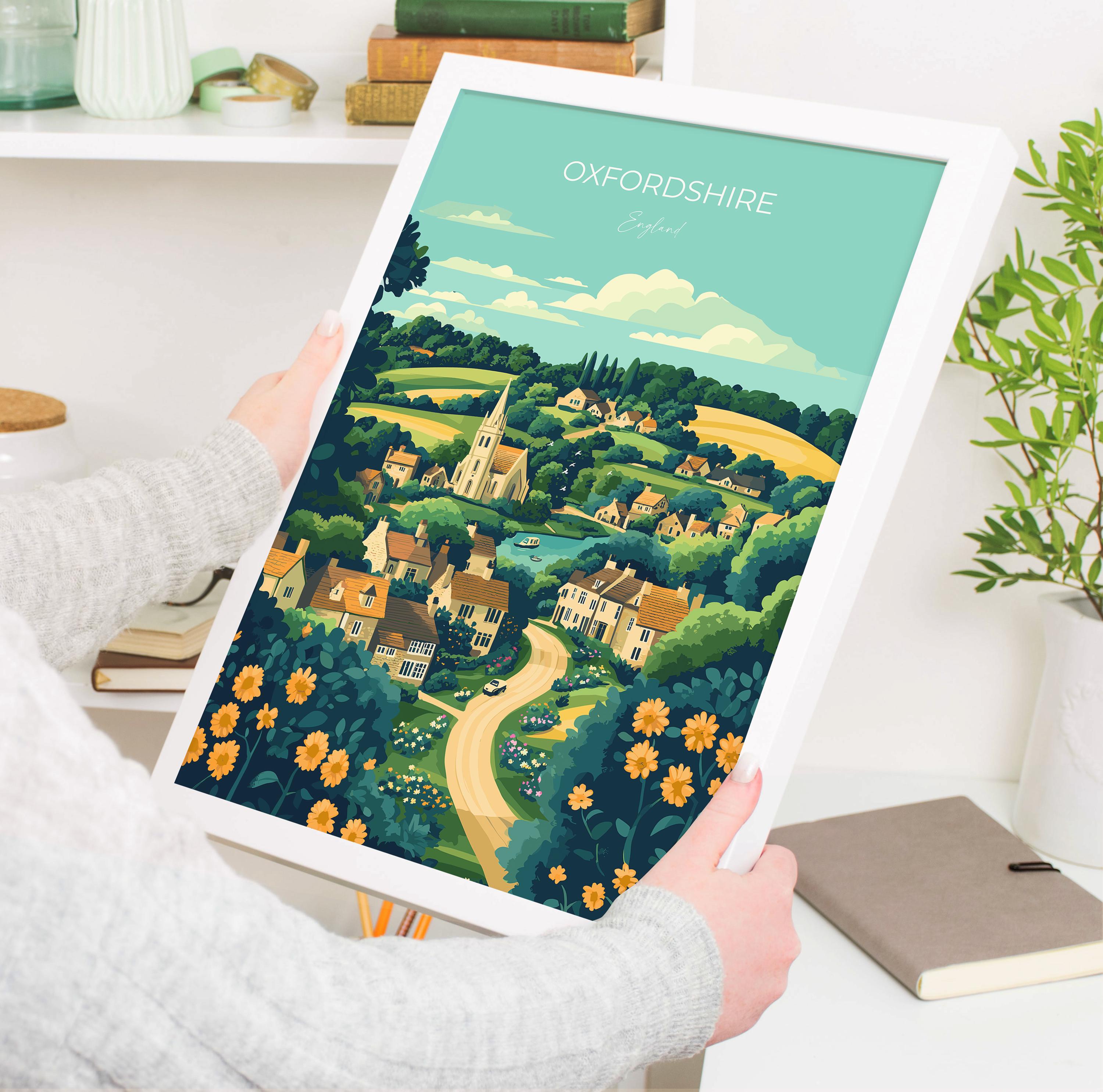 Oxfordshire Travel Print Wall Art, Oxfordshire Travel Poster, English Countryside Art Gift, Wall Art Print NQ Media Designs