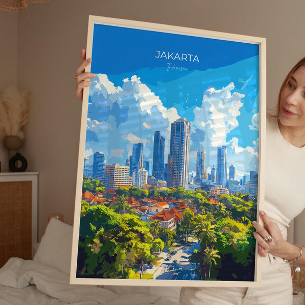 Jakarta Travel Poster, Travel Print of Jakarta, Indonesia, Jakarta Art Lovers Gift, Wall Art Decor Print Gift