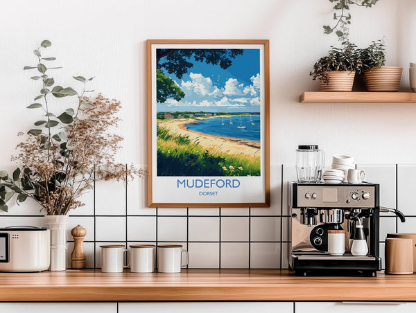 Mudeford Travel Print, Travel Poster of Mudeford, England, Mudeford Beach Christchurch, Dorset Coast Art, Dorset Gift, Wall Art Print