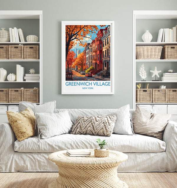 Greenwich Village New York Travel Print Wall Art, Travel Poster of Greenwich Village, New York , New York Art Lovers Gift, USA Art Gift