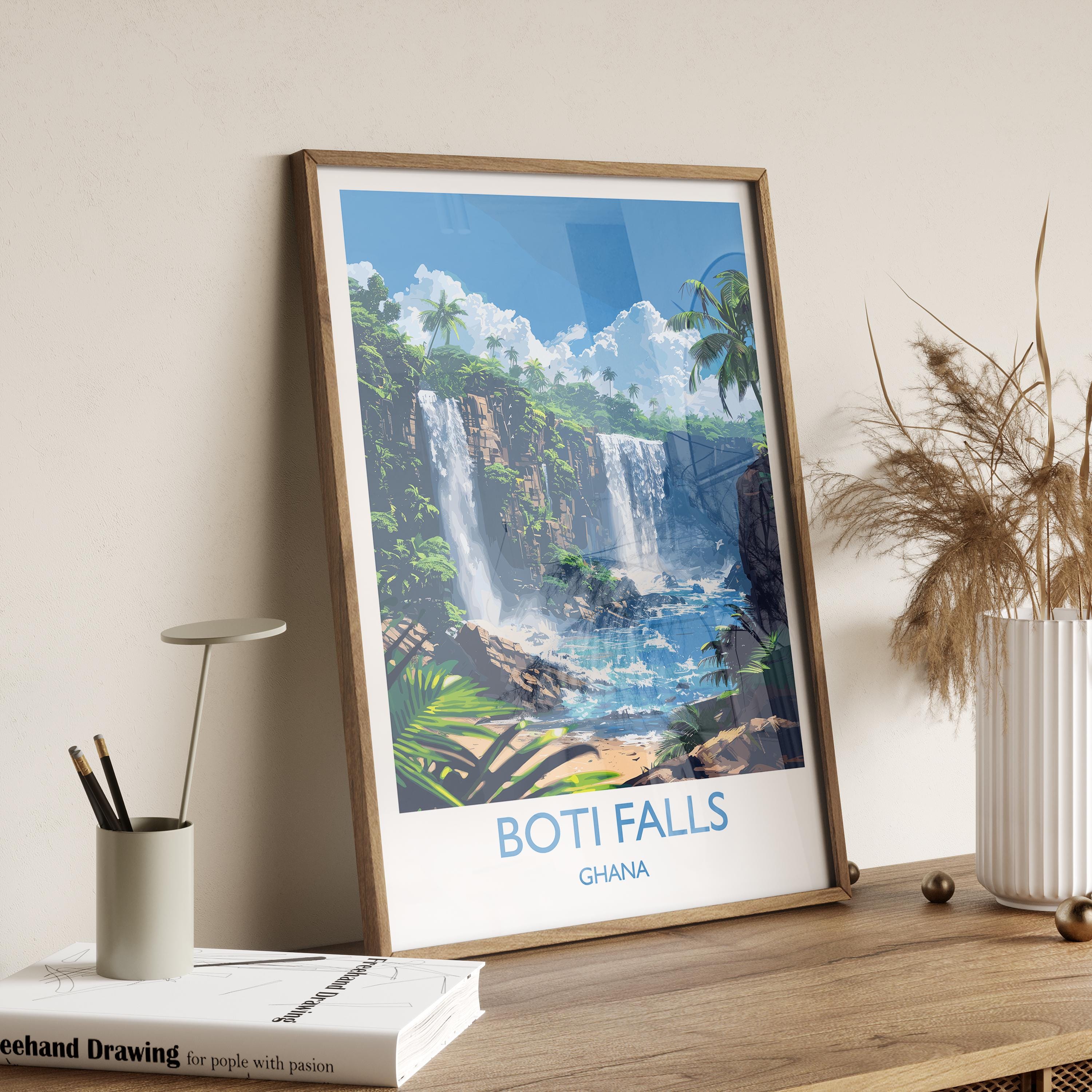 Boti Falls Print, Travel Poster of Boti Falls, Ghana, Africa Art Lovers Travel Gift NQ Media Designs