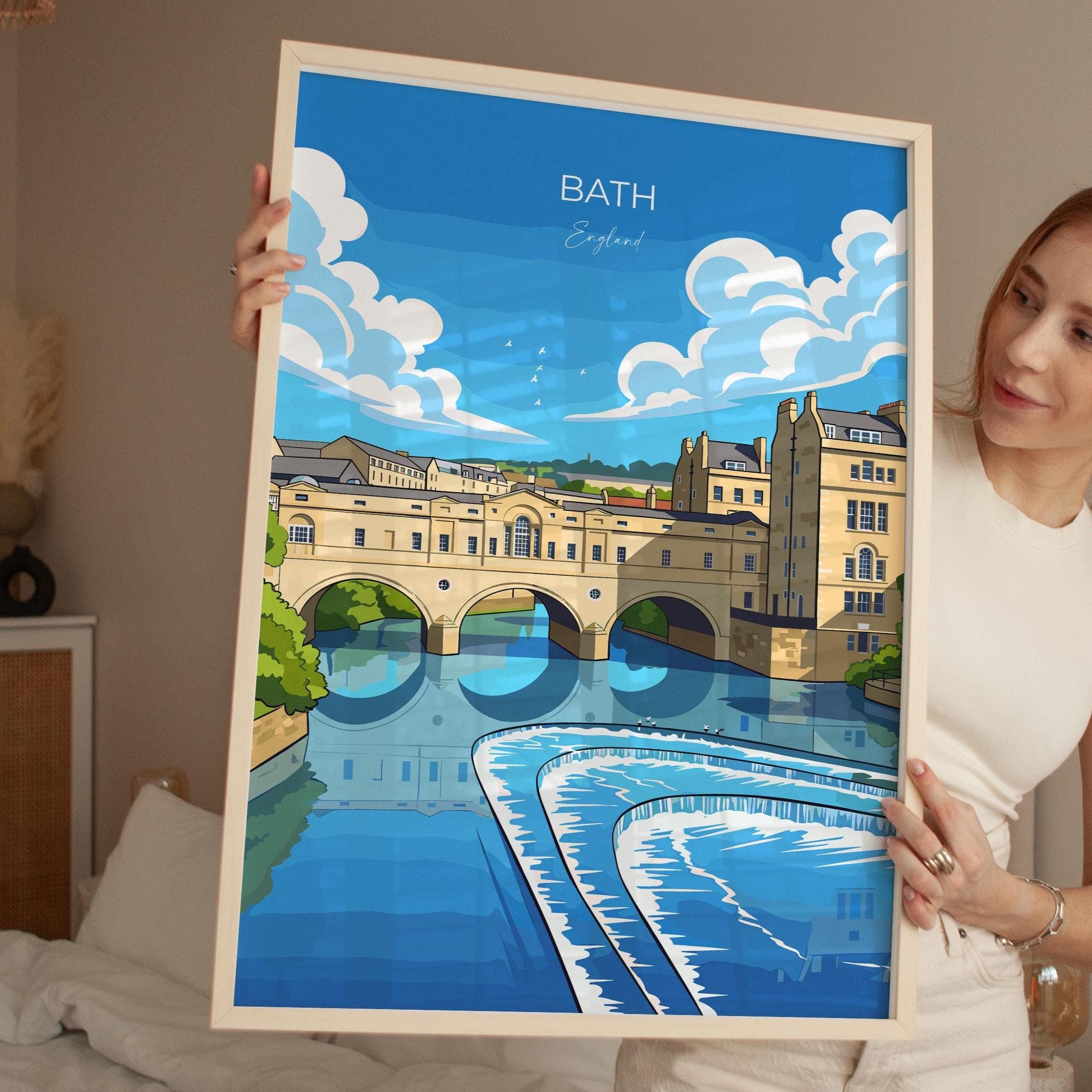Bath Travel Print, Travel Poster of Bath, England, Cotswolds Art, English City Gift, Avon Wall Art Print NQ Media Designs