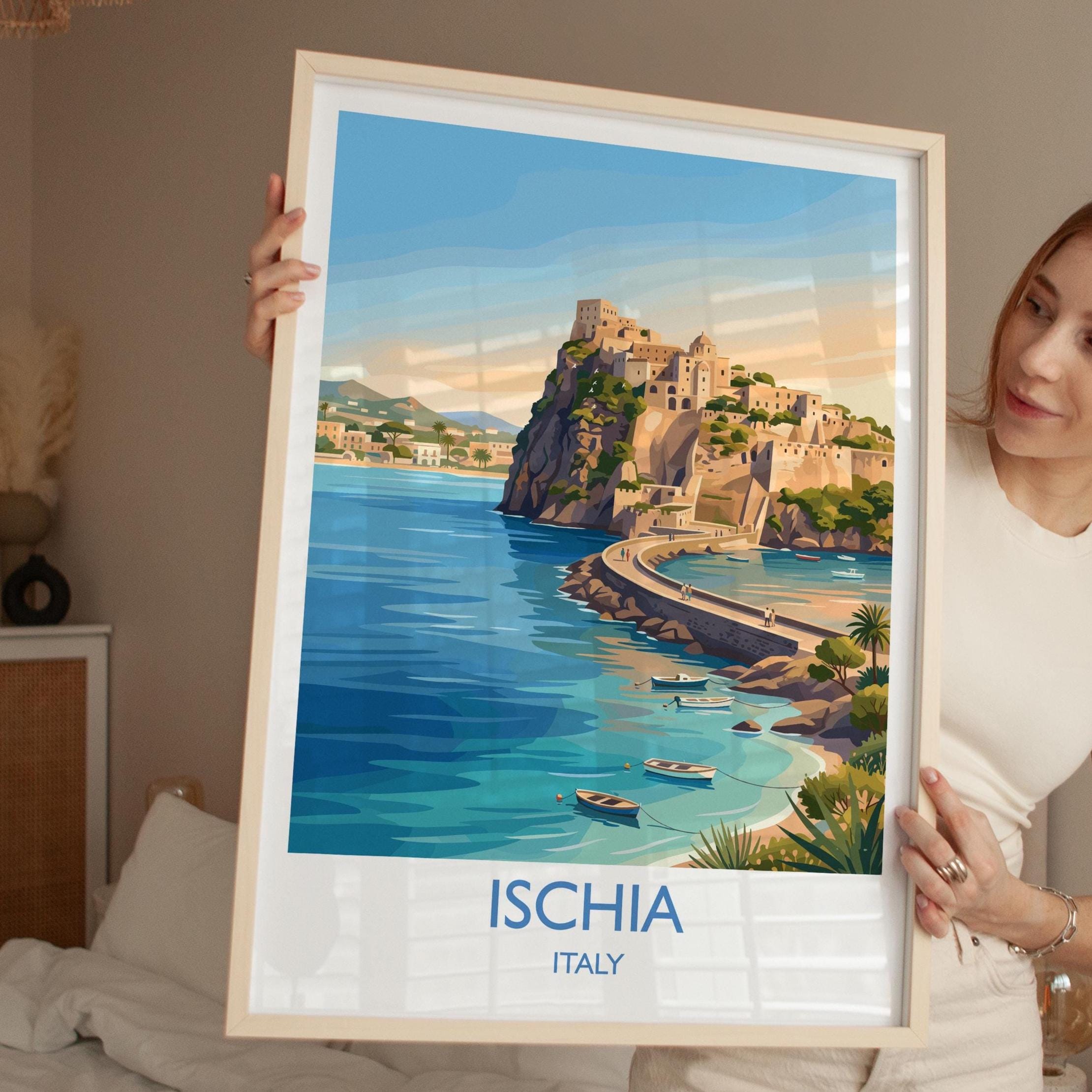 Ischia Italy Print, Italian Island Wall Art, Gulf of Naples Travel Poster, Mediterranean Coastal Decor, Italy Gift