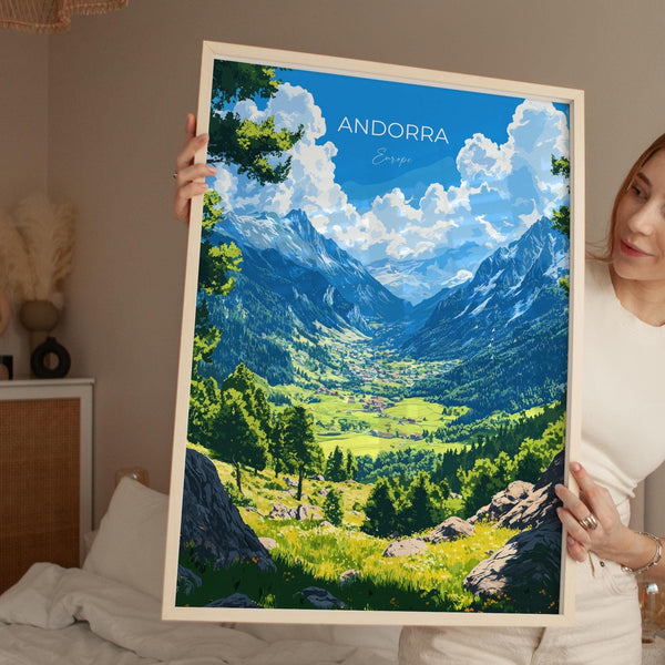Andorra Travel Print, Travel Poster of Andorra, Europe, Andorra Wall Art Gift, Pyrenees Mountains Wall Decor Gift