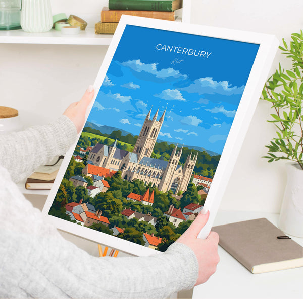 Canterbury Travel Poster, Travel Print of Canterbury, England, Canterbury Cathedral, Kent Art Lovers Gift, Wall Art Print