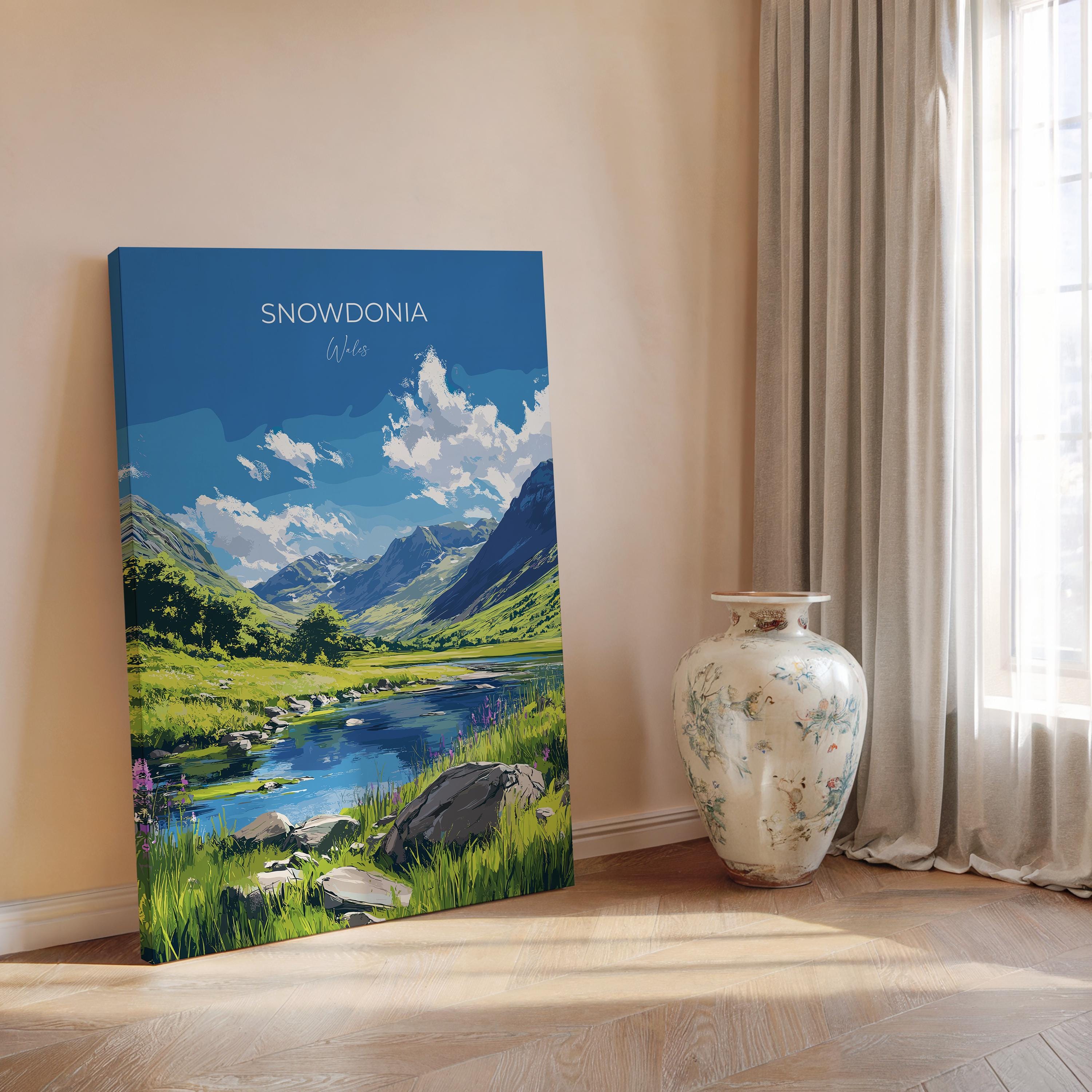 Snowdonia Travel Poster Wall Art, Snowdonia Travel Print, Wales, Welsh Art, Snowdonia Art lovers Gift, Wall Art Print NQ Media Designs