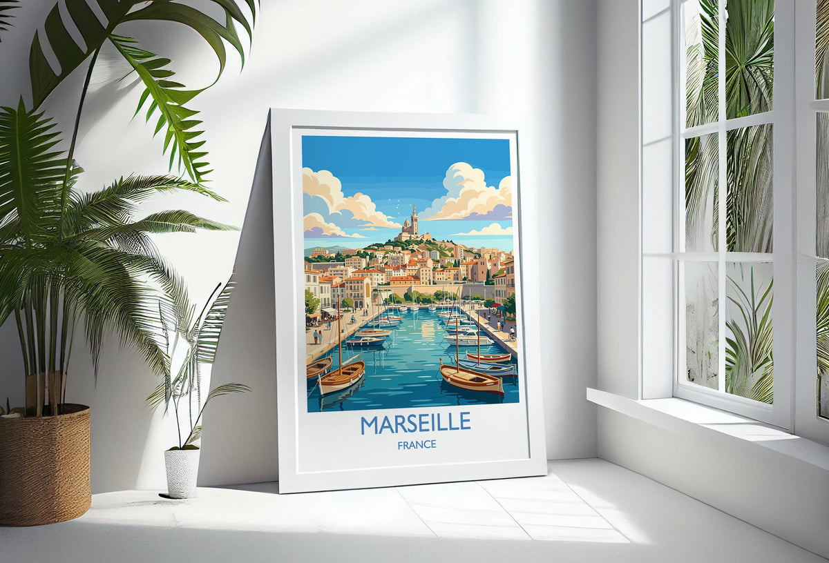 Marseille Print, Vieux Port Wall Art with Border, Provence Poster, France Travel Print, Marseille Gift Print