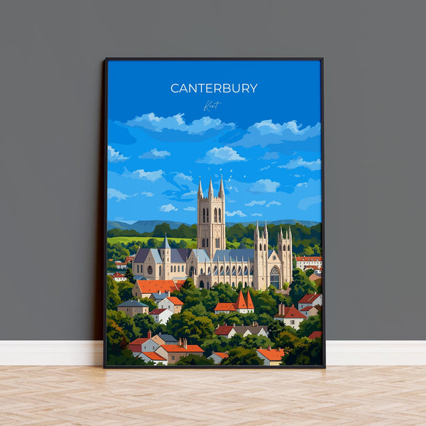 Canterbury Travel Poster, Travel Print of Canterbury, England, Canterbury Cathedral, Kent Art Lovers Gift, Wall Art Print