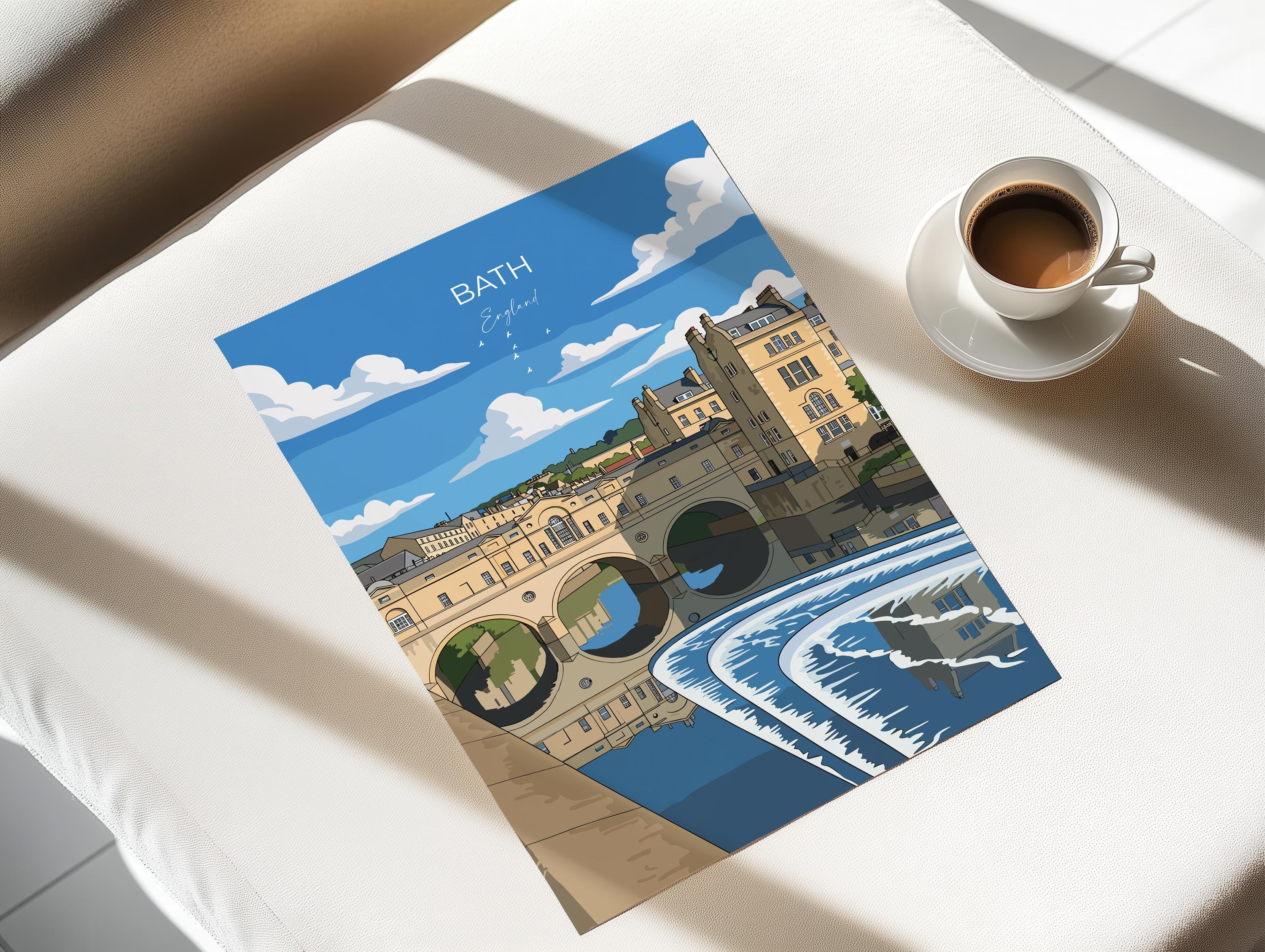 Bath Travel Print, Travel Poster of Bath, England, Cotswolds Art, English City Gift, Avon Wall Art Print NQ Media Designs