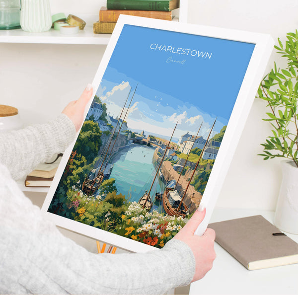 Charlestown Travel Poster, Travel Print of Charlestown, England, Cornwall Art, Charlestown Art Lovers Gift, Wall Art Print