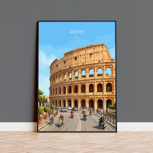 Rome Colosseum Travel Print, Rome Italy Wall Art, Ancient Roman Architecture Poster, Historic Landmark Illustration, Europe Decor, Rome Gift