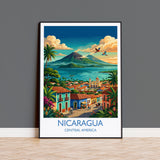 Nicaragua Travel Print, Granada Cathedral Wall Art with Border, Ometepe Volcano Poster, Lake Nicaragua Print, Central America Travel Print