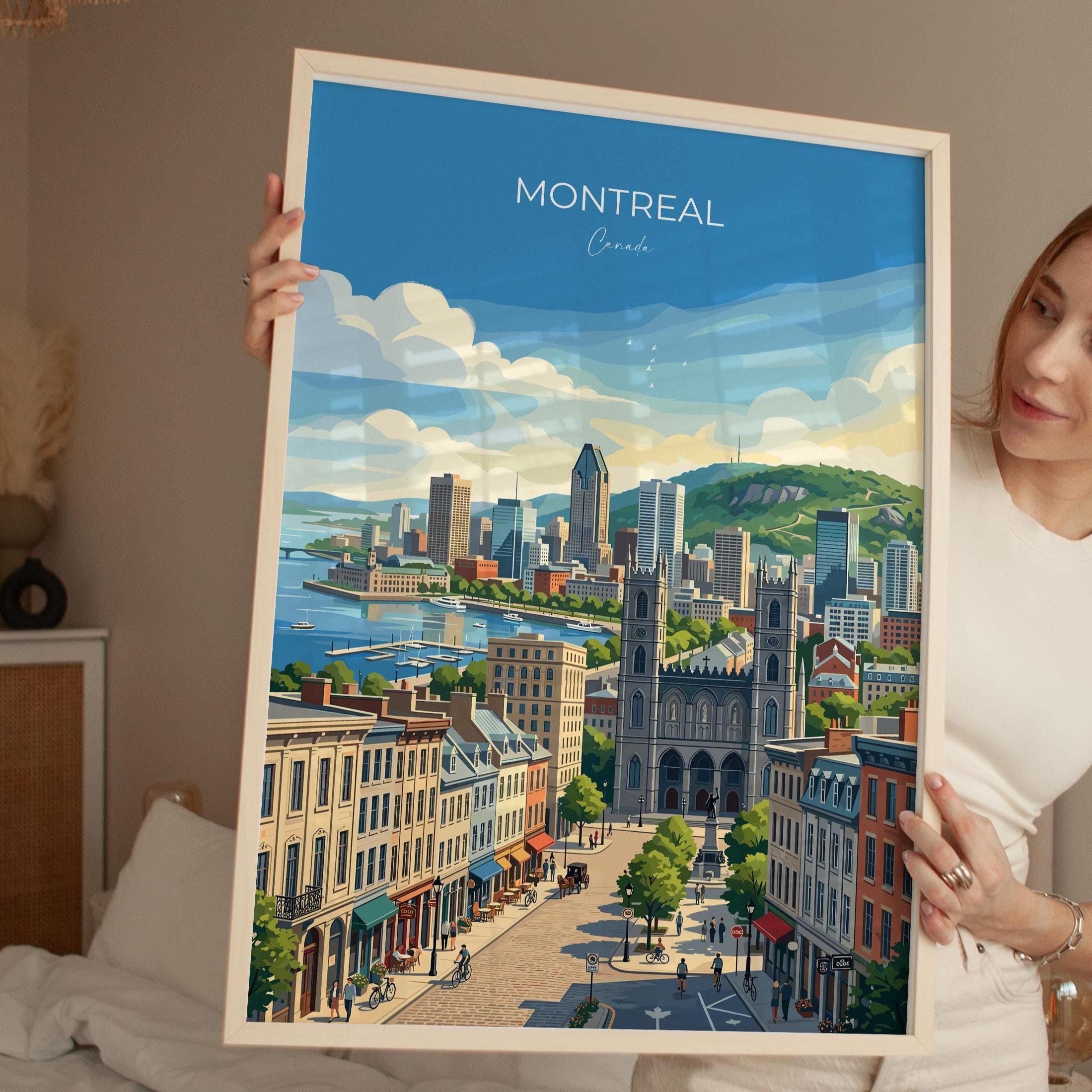 Montreal Canada Travel Print, Montreal Skyline Wall Art, Old Montreal Poster, Mount Royal Illustration, Quebec City Travel Decor