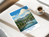 Ambleside Print, Lake Windermere Wall Art with Border, Cumbria Poster, England Travel Print, Ambleside Gift Print