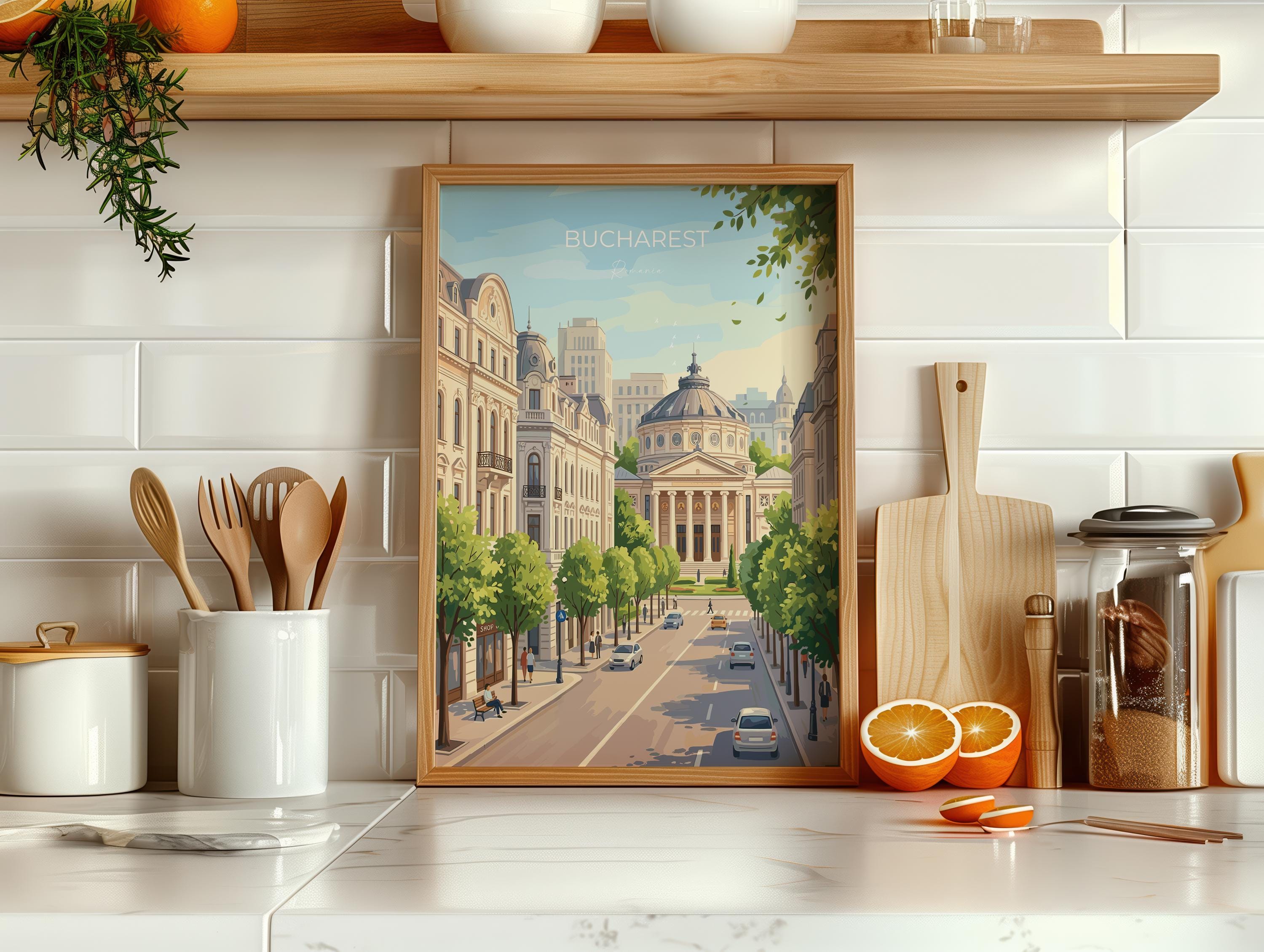 Bucharest Travel Print, Romanian Athenaeum Wall Art, Bucharest City Poster, Historic Architecture Illustration, Europe Decor, Romania Gift