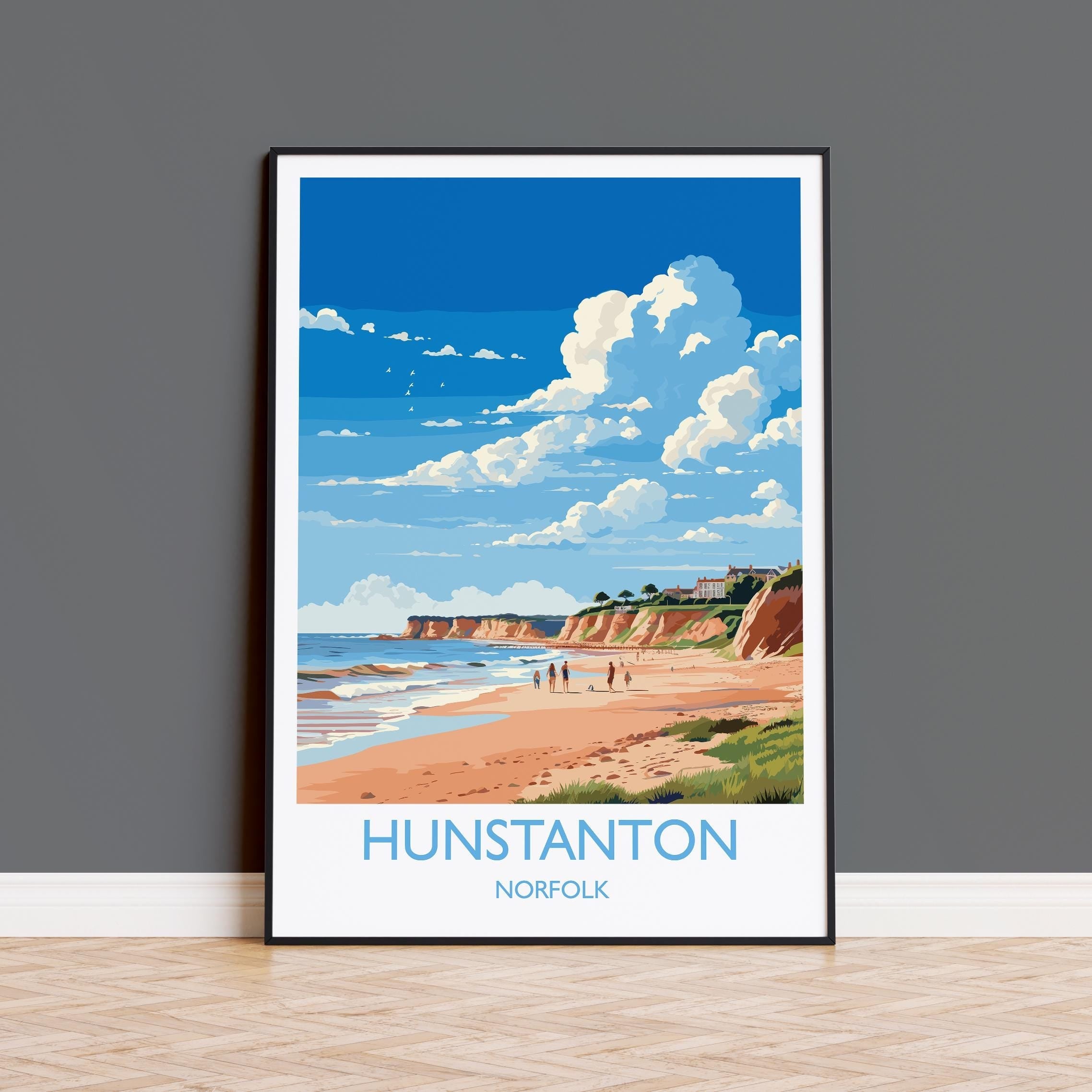 Hunstanton Beach Travel Print, Travel Poster of Hunstanton Beach, Norfolk, England, Norfolk Art, Norfolk Gift, Wall Art Print NQ Media Designs