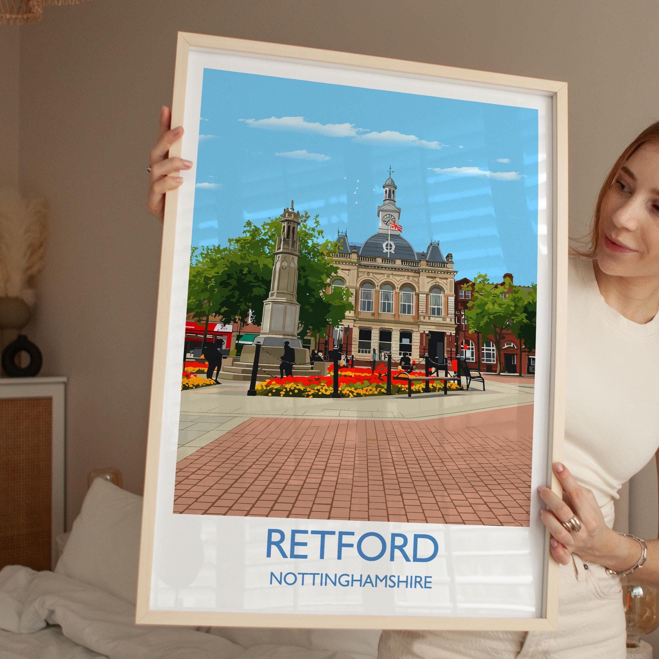 Retford Travel Poster Wall Art, Travel Print of Retford, Nottinghamshire, England, English Market Town Gift, Nottingham Art NQ Media Designs