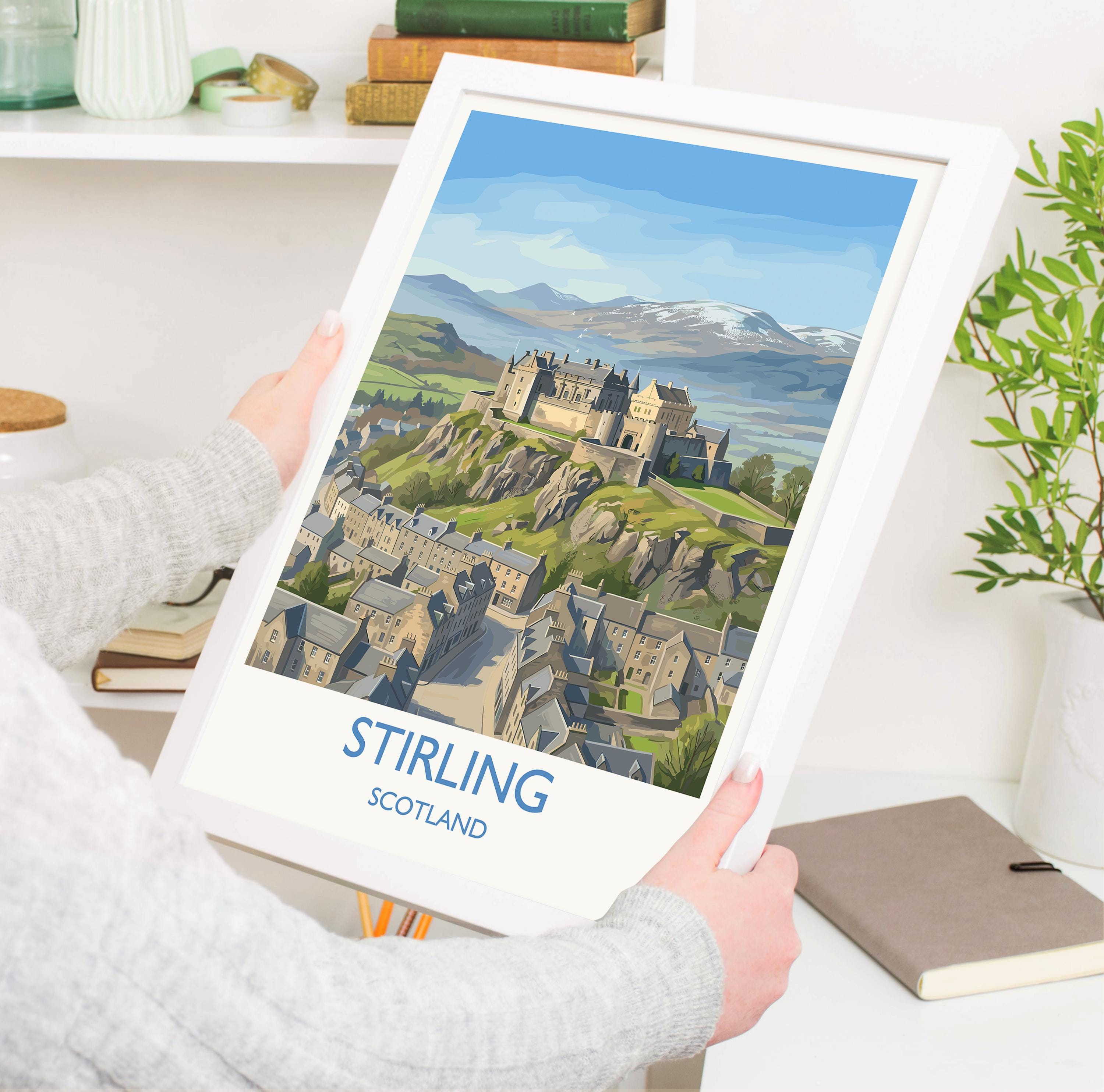 Stirling Castle Scotland Travel Poster, Scottish Highlands Wall Art, Stirling City Landscape Print, Historic Castle Illustration, UK Decor