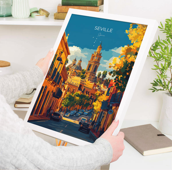 Seville Travel Poster, Travel Print of Seville, Spain Poster, Seville Wall Art Lovers Gift, Spain Art Gift