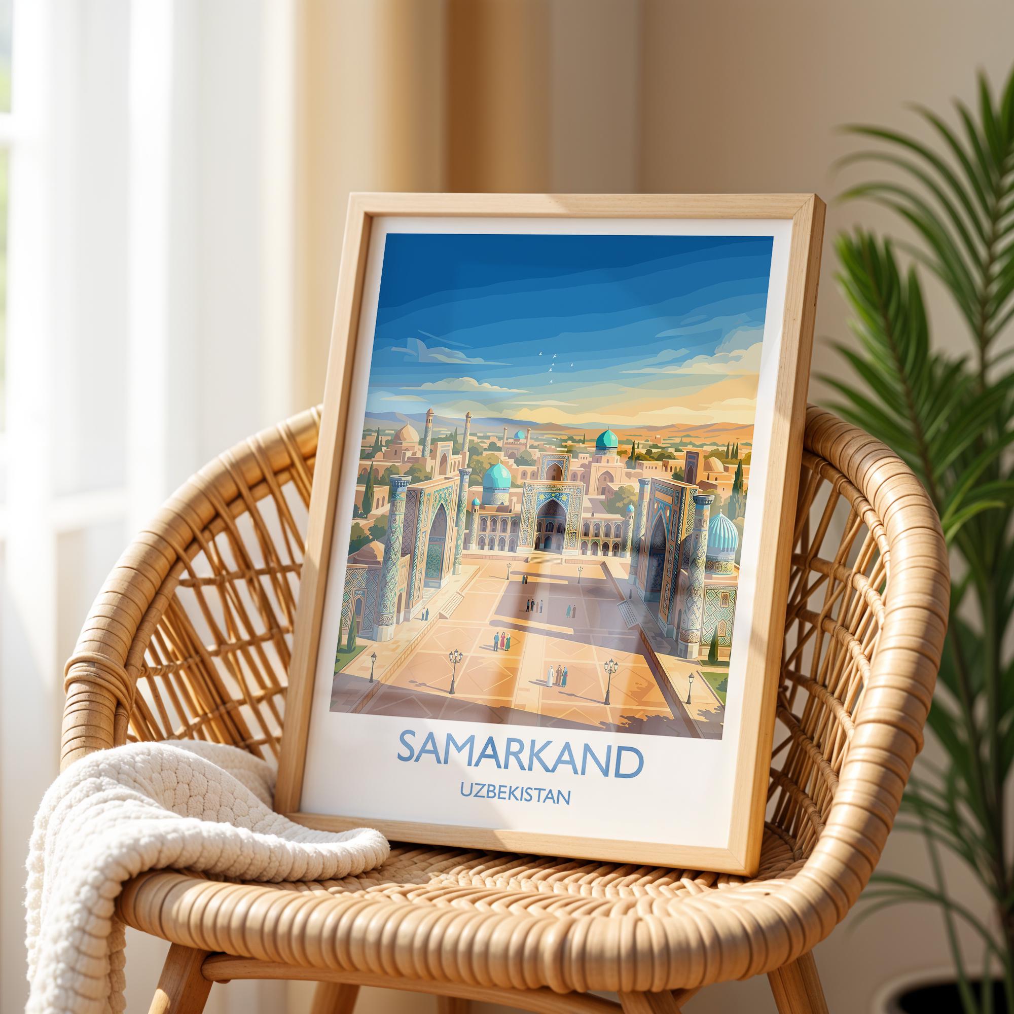 Samarkand Uzbekistan Travel Poster, Registan Square Wall Art, Silk Road Print, Central Asia Travel Poster, Islamic Architecture Decor