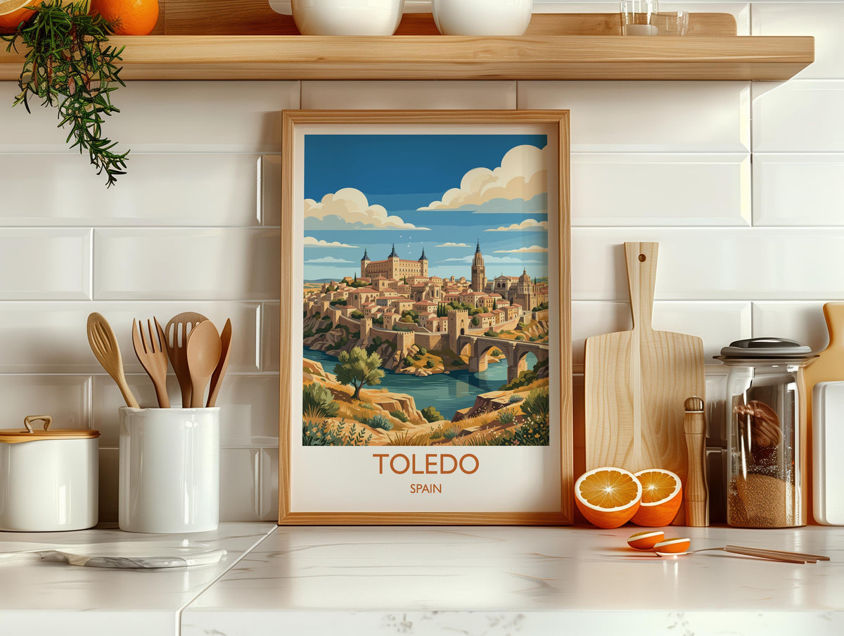 Toledo Spain Print, Toledo Cathedral Wall Art with Border, Alcazar Poster, Spain Travel Print, Toledo Gift Print