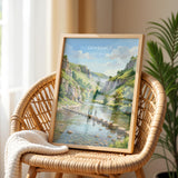 Dovedale Stepping Stones Travel Poster, Peak District Wall Art, Derbyshire Landscape Print, River Dove Illustration, UK Nature Decor