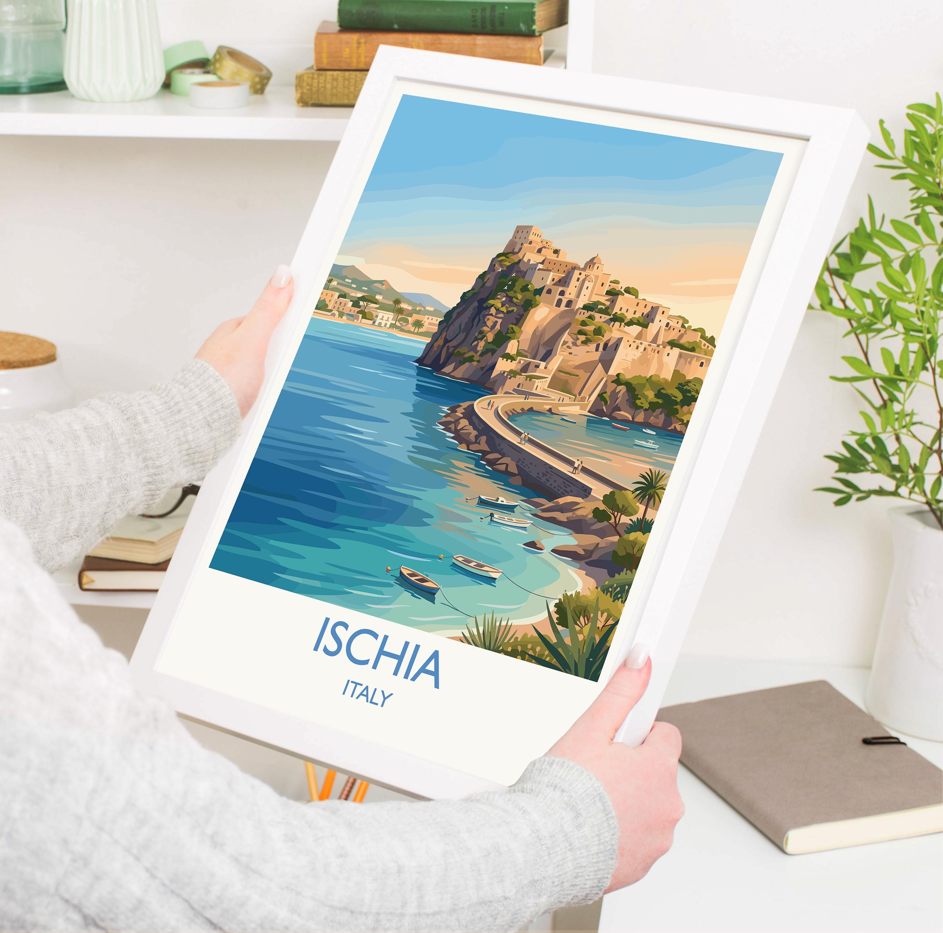 Ischia Italy Print, Italian Island Wall Art, Gulf of Naples Travel Poster, Mediterranean Coastal Decor, Italy Gift