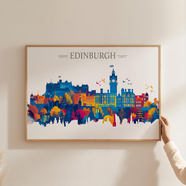 Edinburgh Travel Poster Skyline Wall Art Landscape, Travel Print of Edinburgh, Edinburgh Art Lovers Gift,Scotland Horizontal Art Gift
