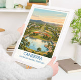 Canberra Australia Travel Poster, Parliament House Wall Art, Australian Capital City Print, Lake Burley Griffin Illustration, Australia Art