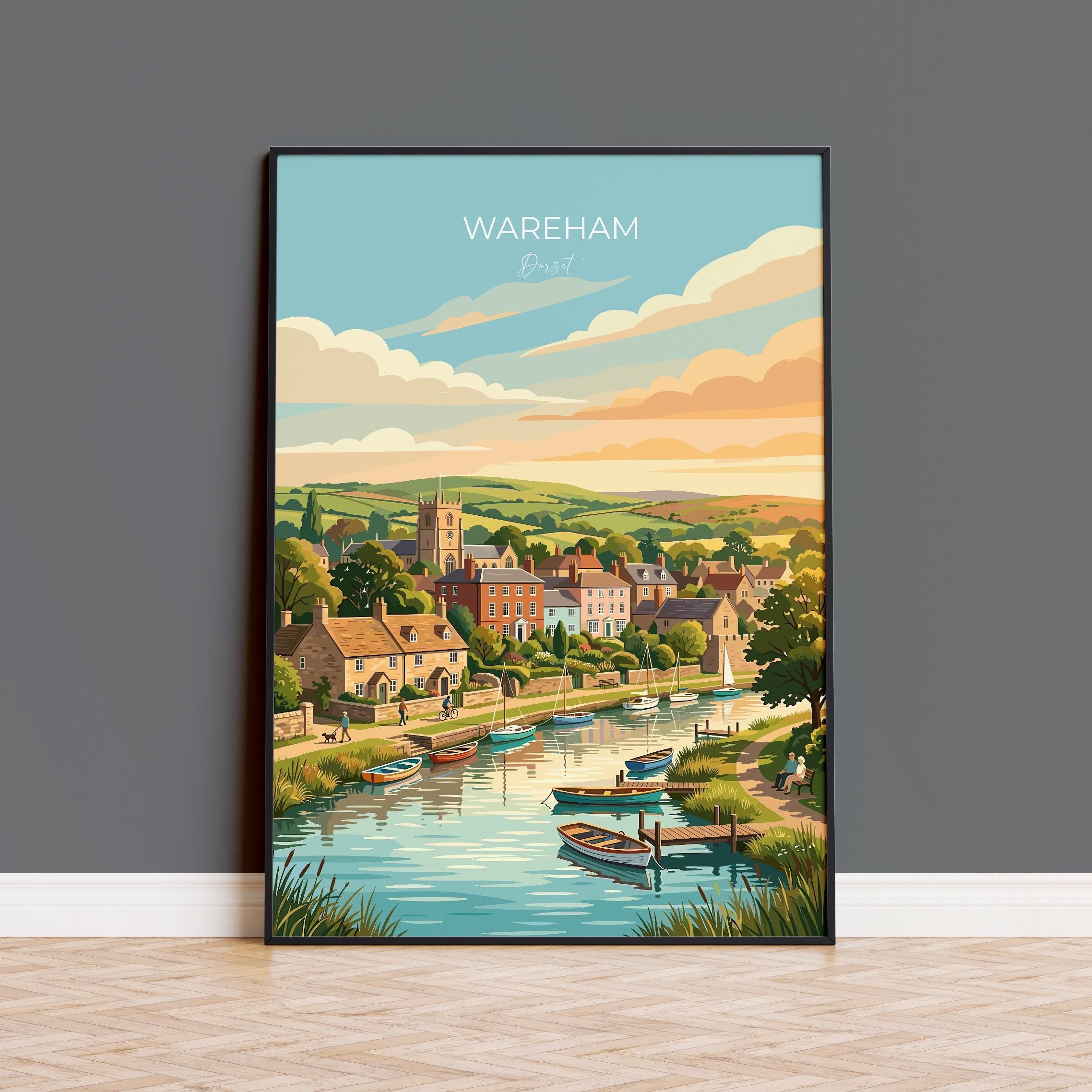 Wareham Dorset Poster, Historic Saxon Walled Town Wall Art, River Frome Travel Print, Dorset Countryside Decor, UK Gift