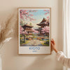 Kyoto Japan Travel Poster, Cherry Blossom Temple Wall Art, Japanese Landscape Print, Sakura Illustration, Asia Decor, Kyoto Gift