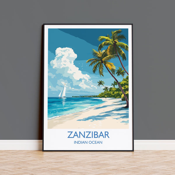 Zanzibar Travel Print, Travel Poster of Zanzibar, Indian Ocean Island Art, Zanzibar Wall Art Gift,