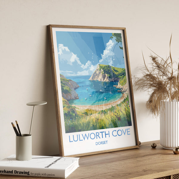 Lulworth Cove Travel Print, Travel Poster of Lulworth Cove, England, Dorset Coast Art, Dorset Gift, Wall Art Print
