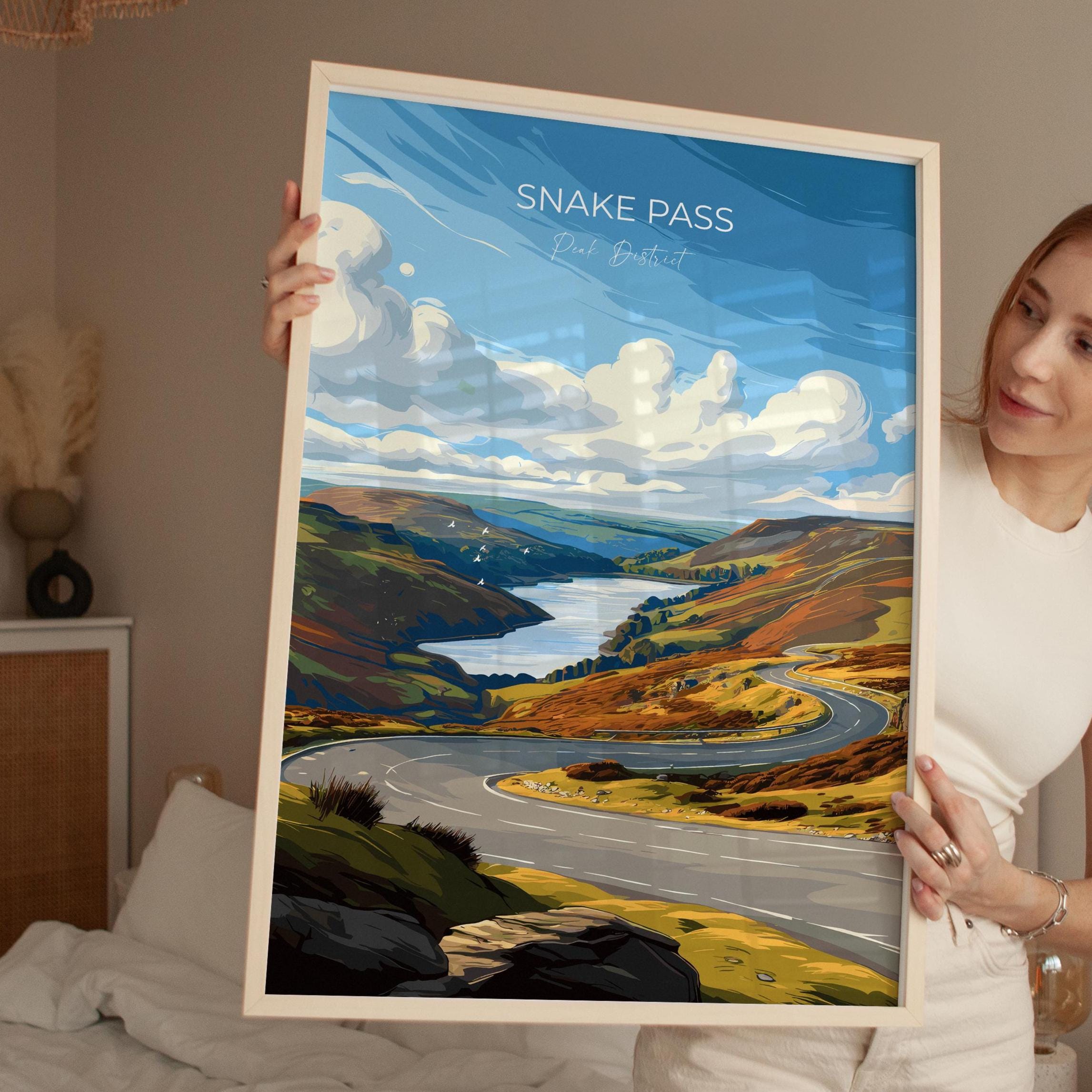 Snake Pass, Peak District Travel Poster Wall Art, Travel Print of Peak District, Derbyshire, English Countryside NQ Media Designs