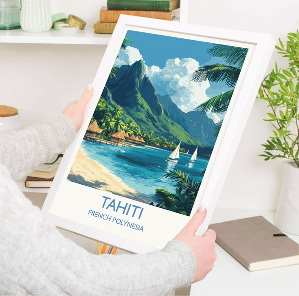 Tahiti Travel Poster Wall Art, Travel Print of Tahiti, French Polynesia, South Pacific Islands Art Lovers Gift
