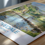 Dovedale Stepping Stones Travel Poster, Peak District Wall Art, Derbyshire Landscape Print, River Dove Illustration, UK Nature Decor
