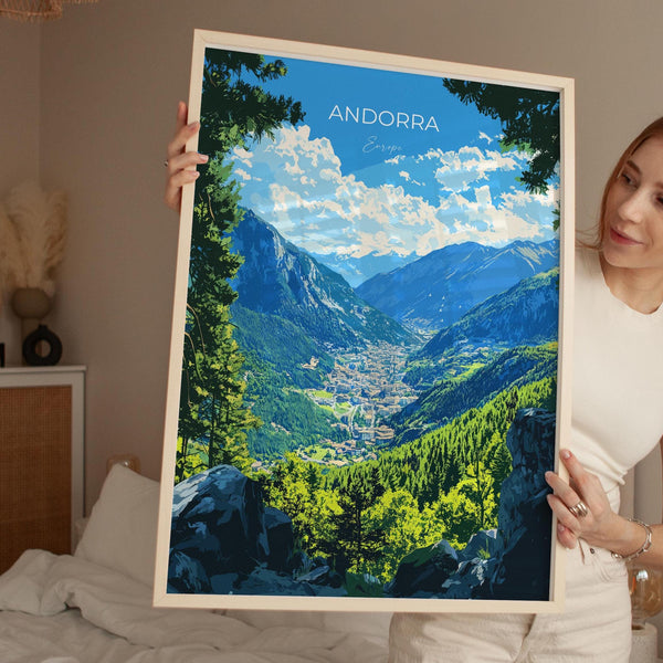 Andorra Travel Print, Travel Poster of Andorra, Europe, Andorra Wall Art Gift, Pyrenees Mountains Wall Decor Gift