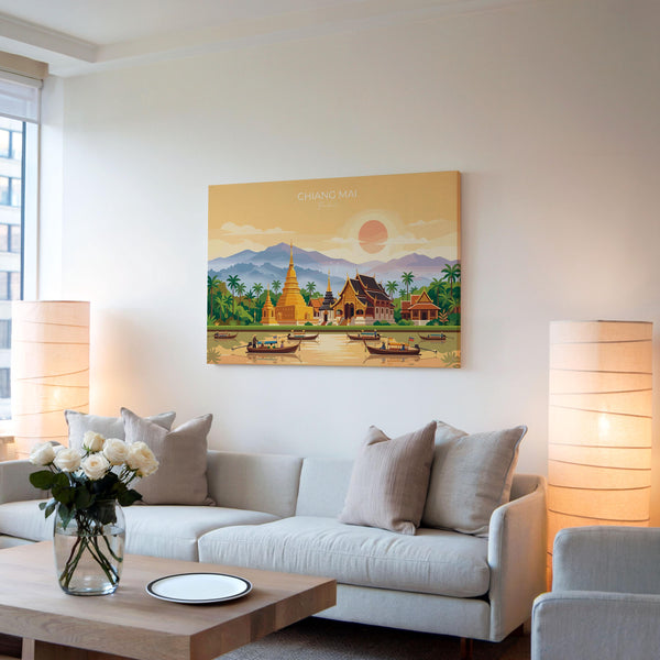 Chiang Mai Landscape Travel Poster, Travel Print of Chiang Mai, Thailand, Chiang Mai Art Lovers Gift, Wall Art Print